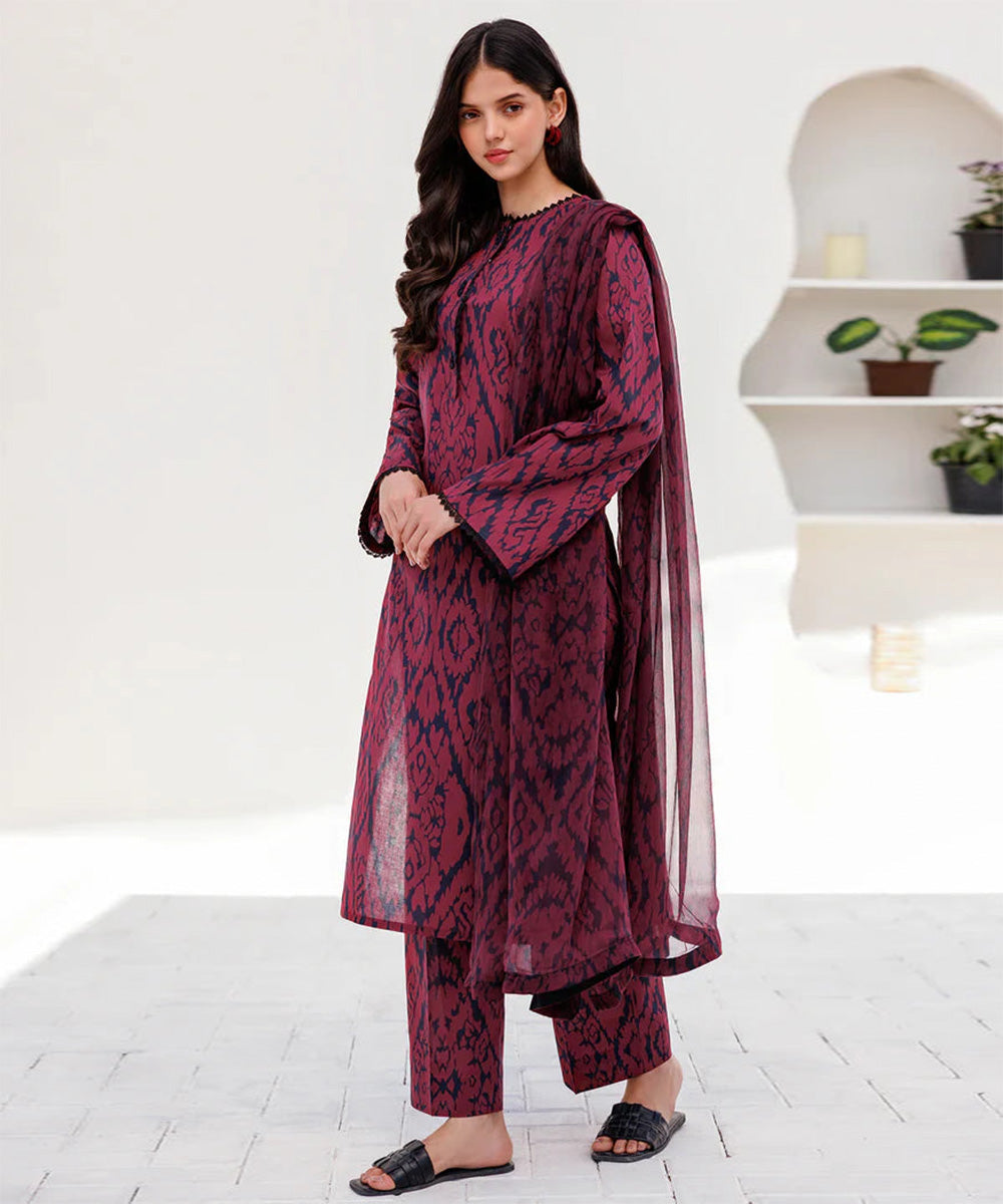 3PC Lawn Printed Shirt With Voile Printed Dupatta-1502