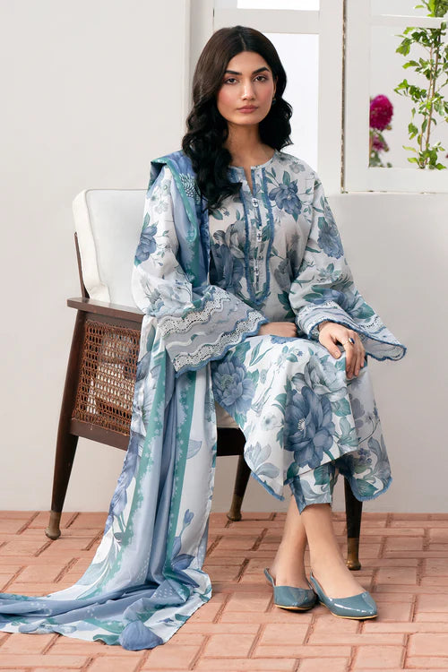 Lawn 3PC  Printed Shirt With Voile Printed Dupatta-789