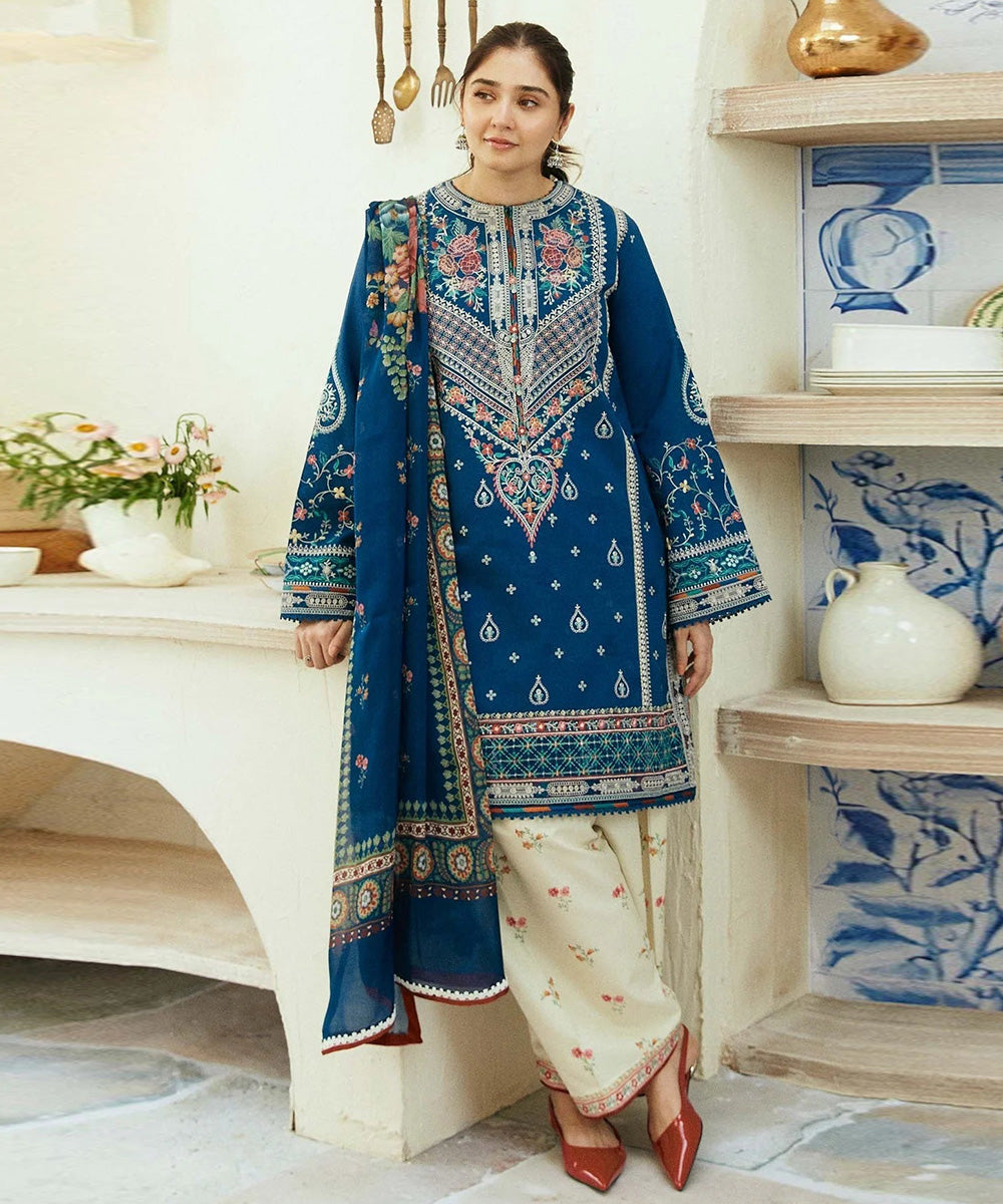 3PC Lawn Embroidered Shirt With Digital Printed Dupatta-1055