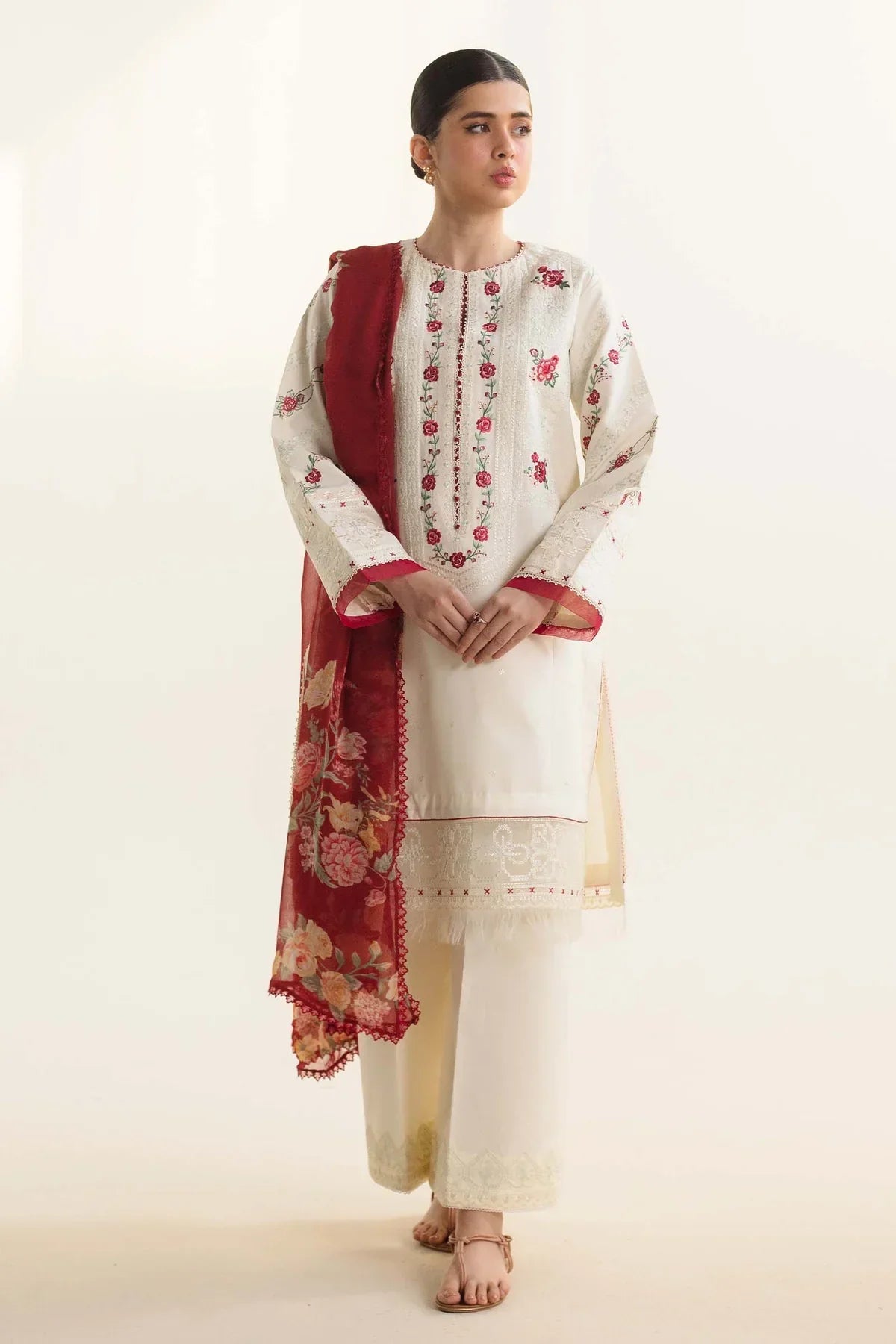 Lawn 3PC  Embroidered Shirt With Printed Dupatta-494