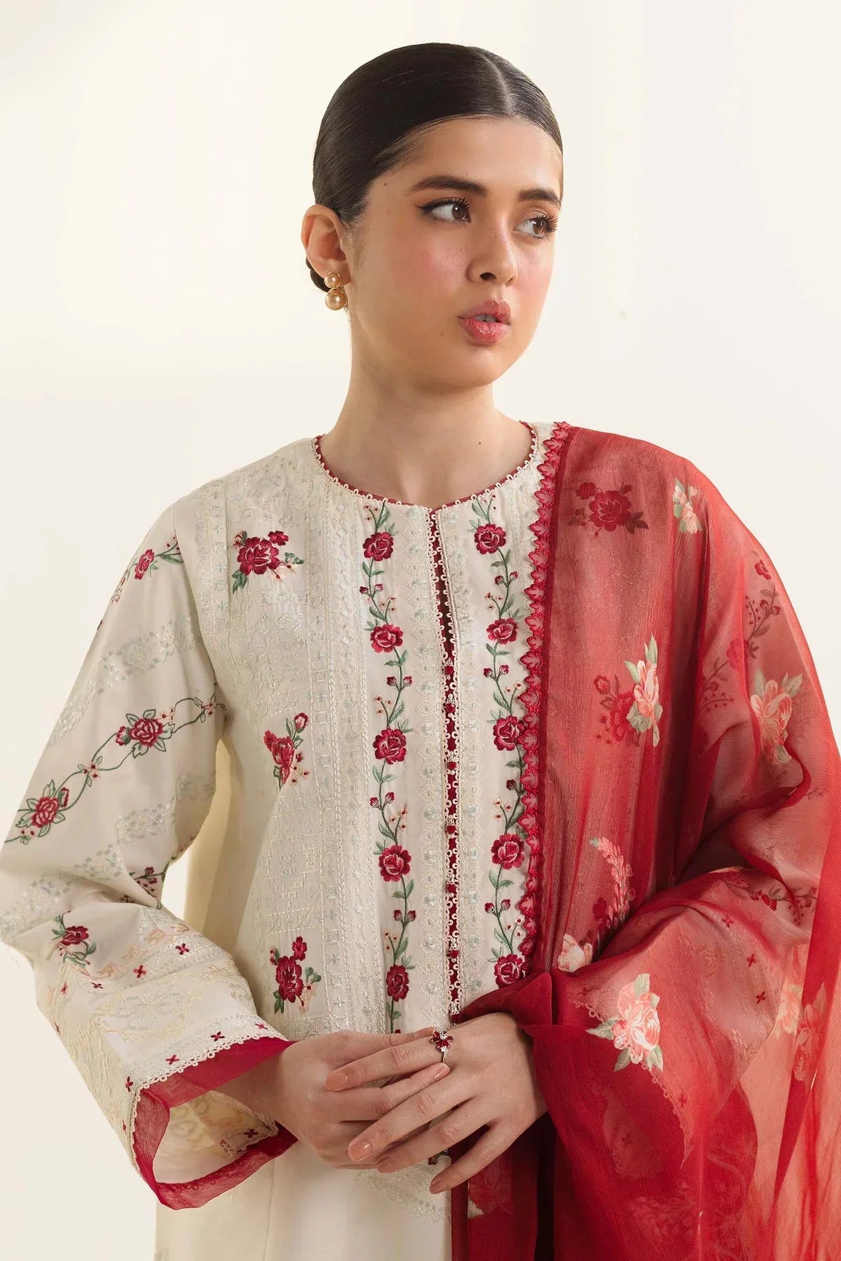 Lawn 3PC  Embroidered Shirt With Printed Dupatta-494