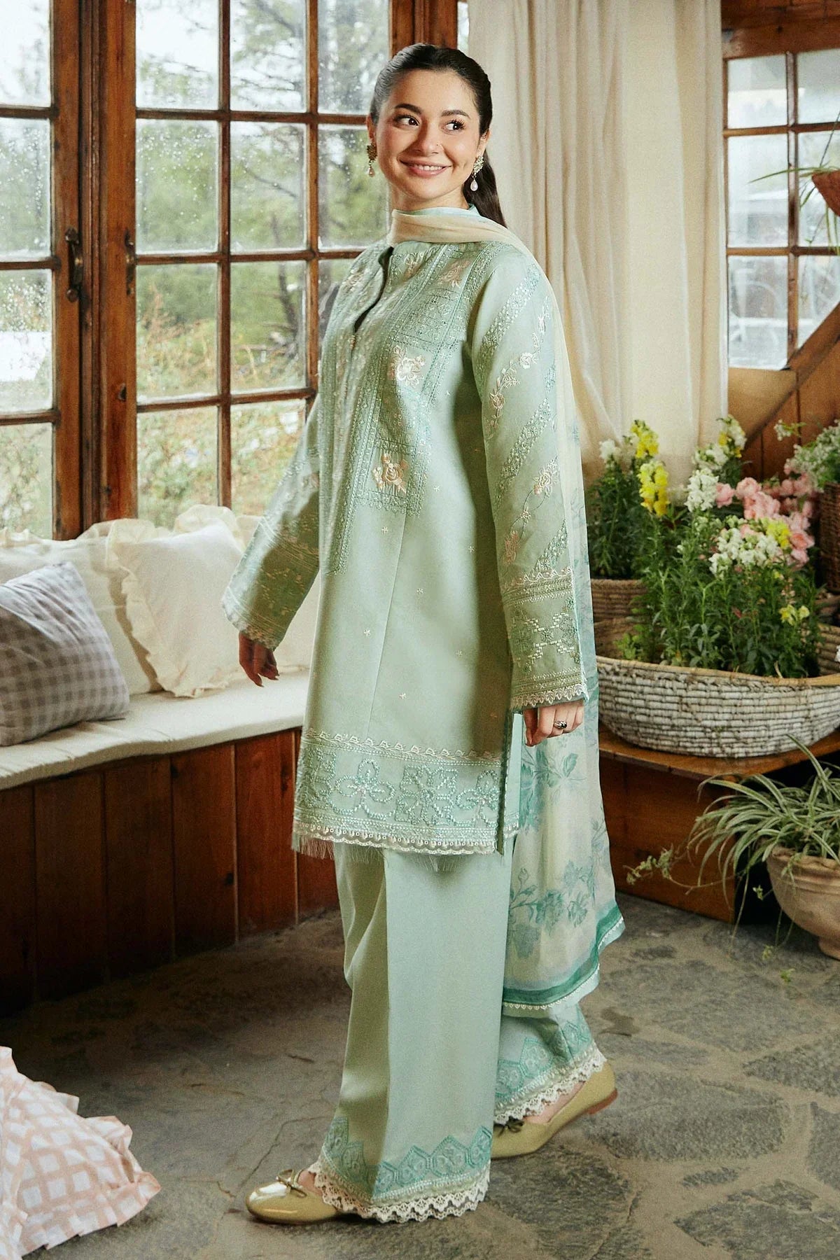 Lawn 3PC  Embroidered Shirt With Printed Dupatta-495