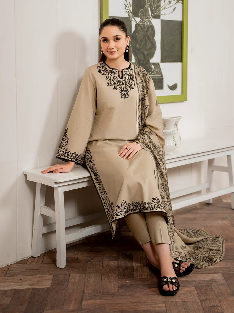 3PC Dhanak Embroidered Shirt With Printed Dupatta-680