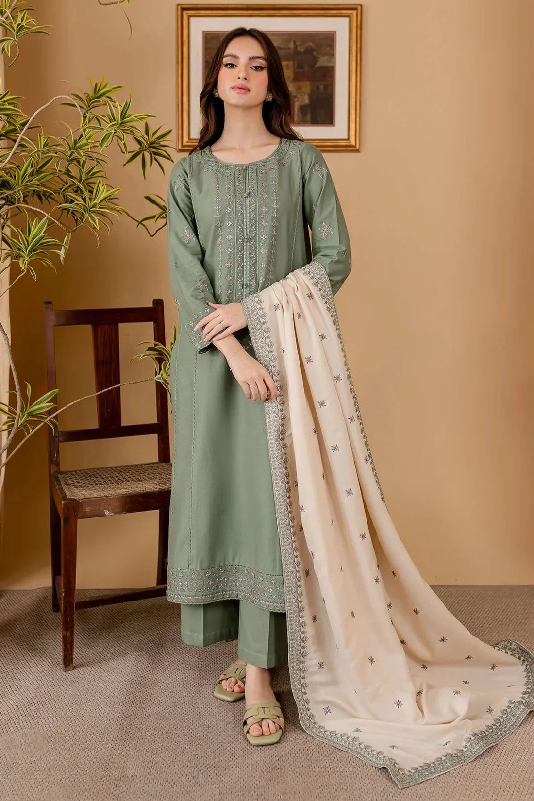 3PC Lawn Embroidered With Lawn Embroidered Dupatta-1059