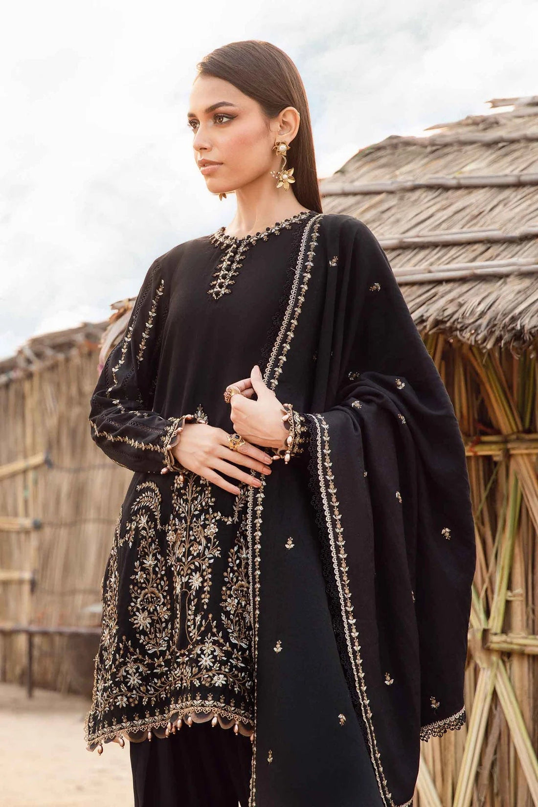 Lawn 3PC Embroidered Shirt with  Embroidered Dupatta-1077