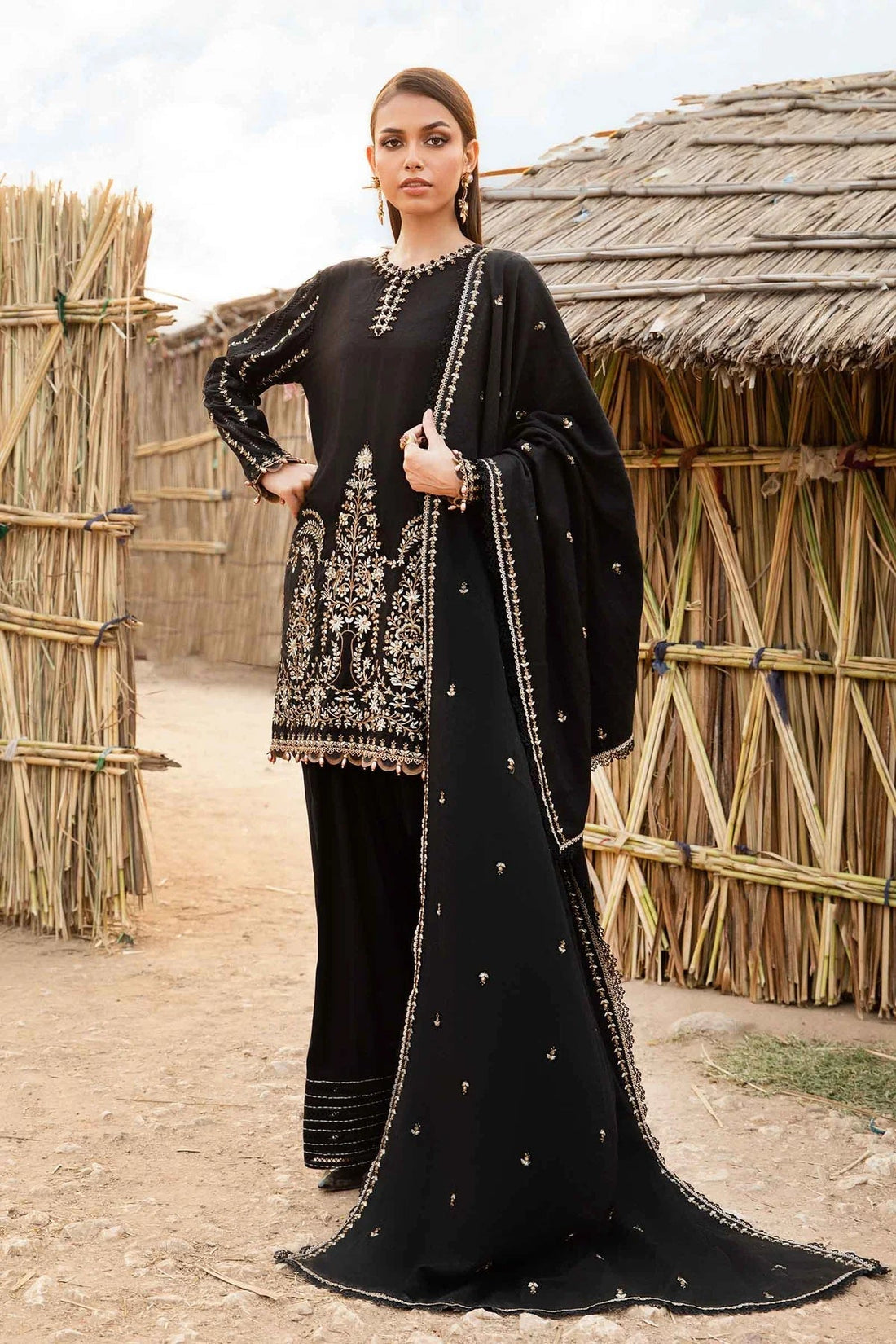 Lawn 3PC Embroidered Shirt with  Embroidered Dupatta-1077