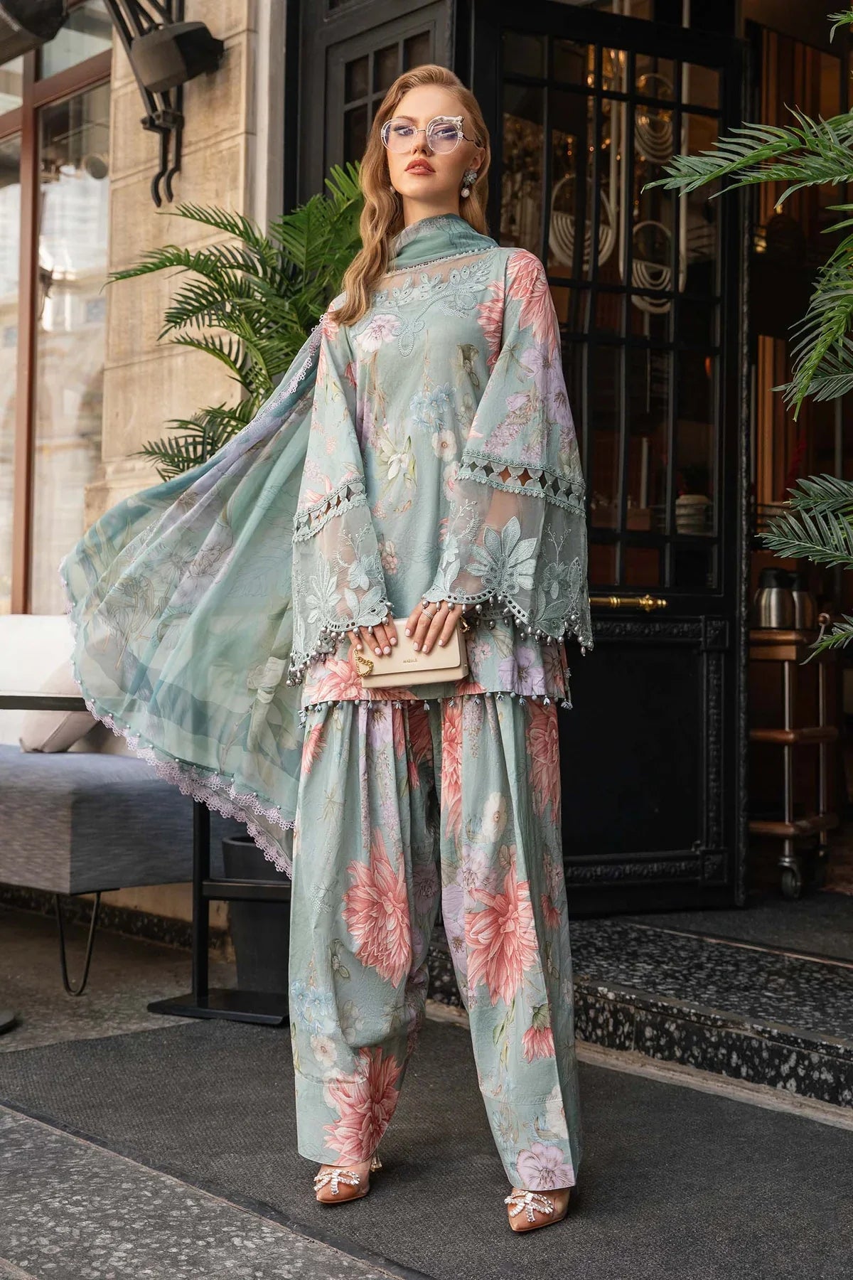 3PC-Printed Lawn Zarri Shirt With Voile Printed Dupatta-1520