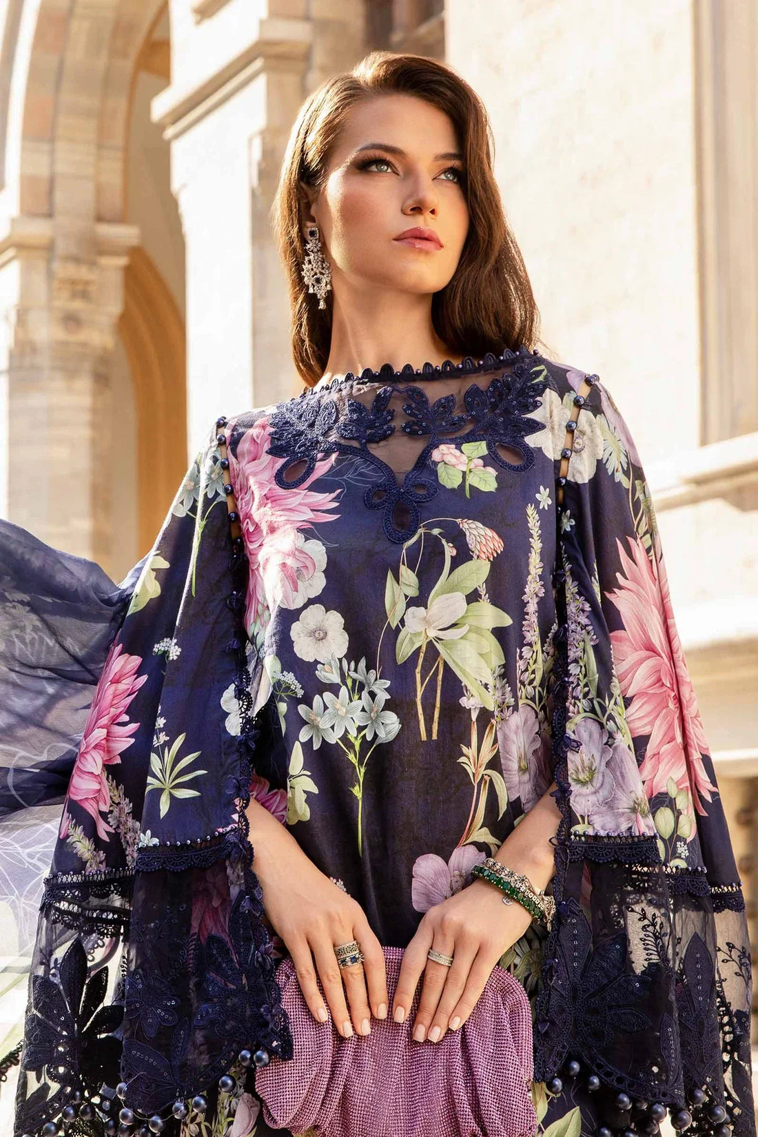 3PC-Printed Lawn Zarri Shirt With Voile Printed Dupatta-1524