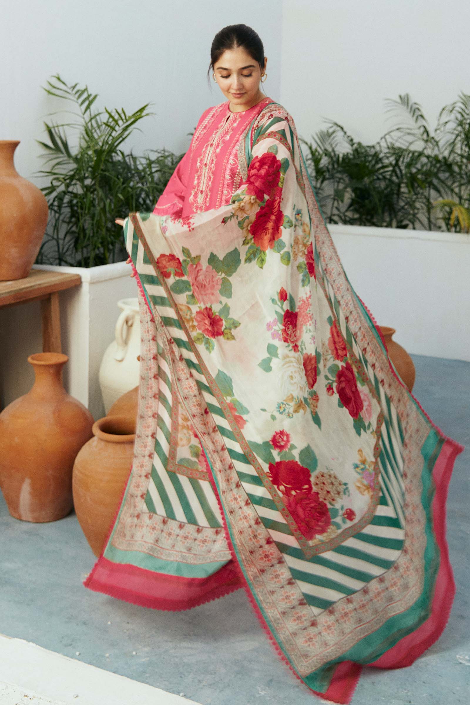 Lawn 3PC  Embroidered Shirt With Printed Dupatta-515