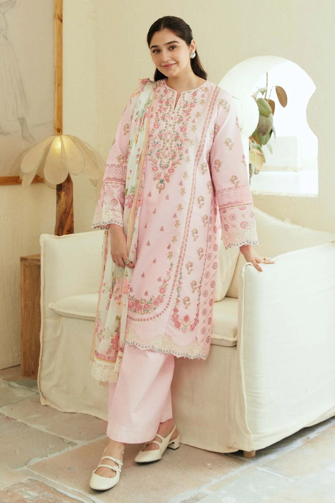 Lawn 3PC Embroidered With Printed Dupatta--524