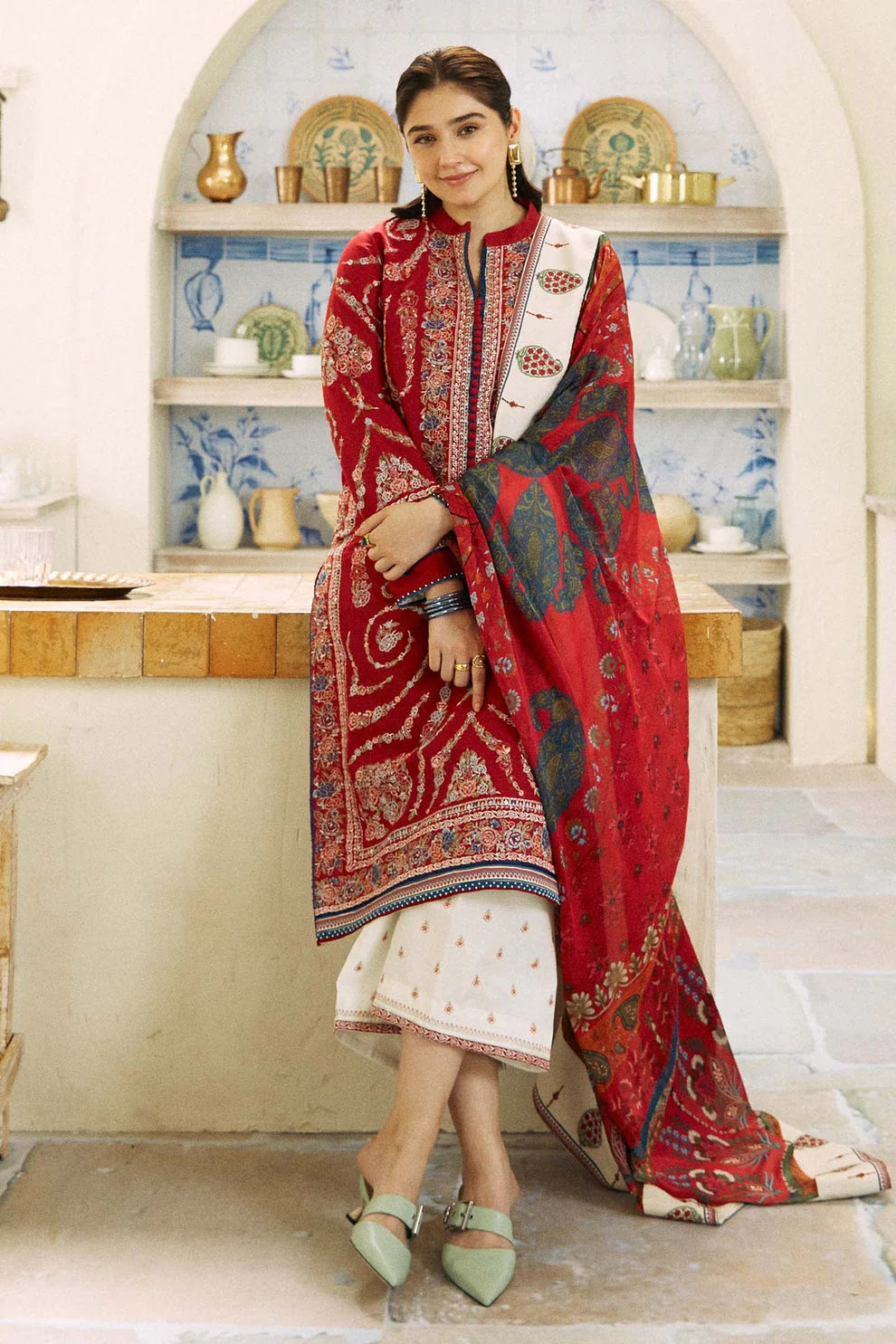 Dhanak 3PC  Embroidered Shirt With Printed Dupatta-659