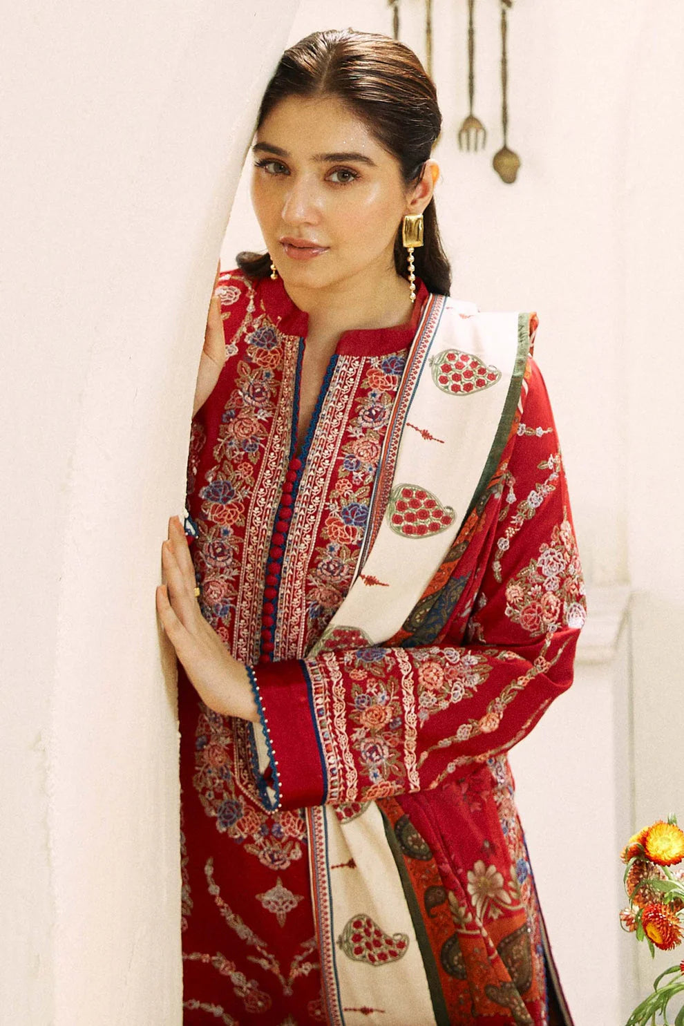 Dhanak 3PC  Embroidered Shirt With Printed Dupatta-659