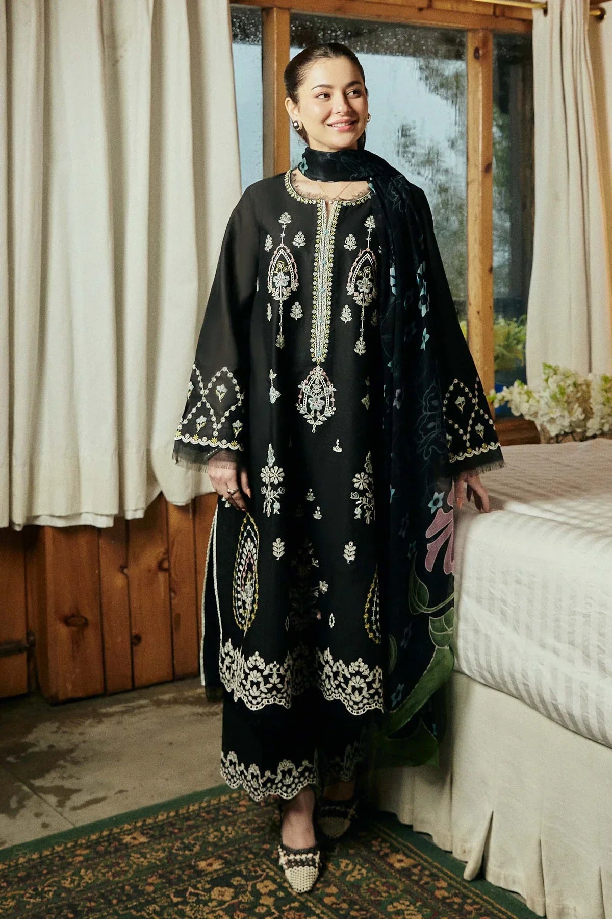 Lawn 3PC  Embroidered Shirt With Printed Dupatta-499