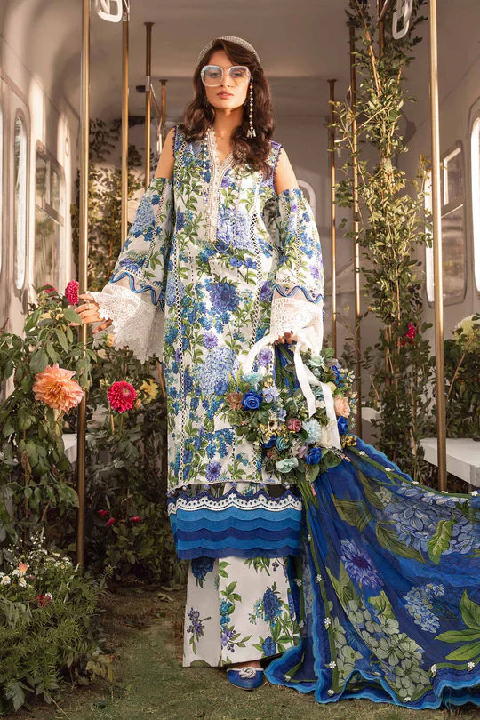 3PC-Printed Lawn Zarri Shirt With Voile Printed Dupatta-1528