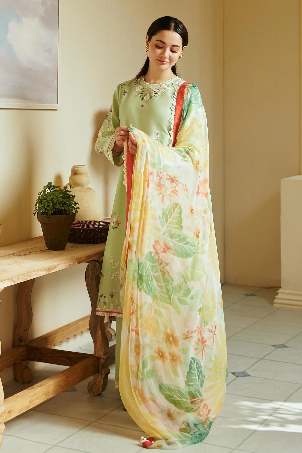 Lawn 3PC  Embroidered Shirt With Printed Dupatta-476