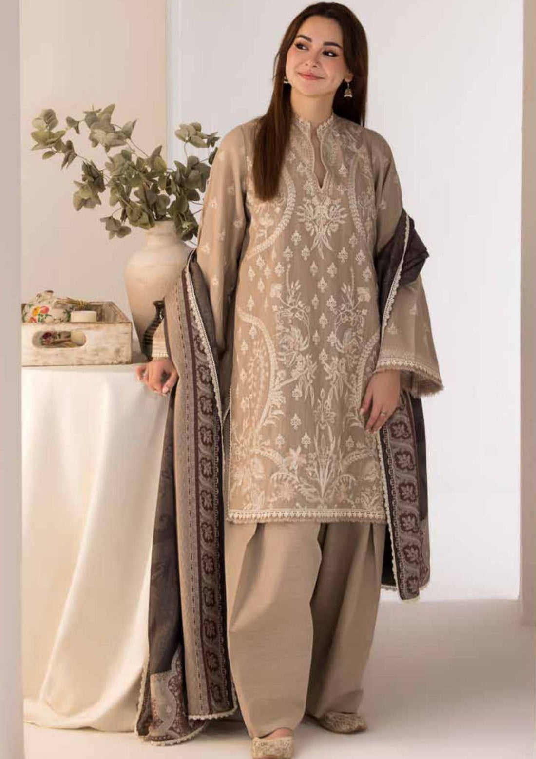 3PC LAWN EMBROIDERED SHIRT WITH DIGITAL PRINTED SHAWL AND TROUSER-1114