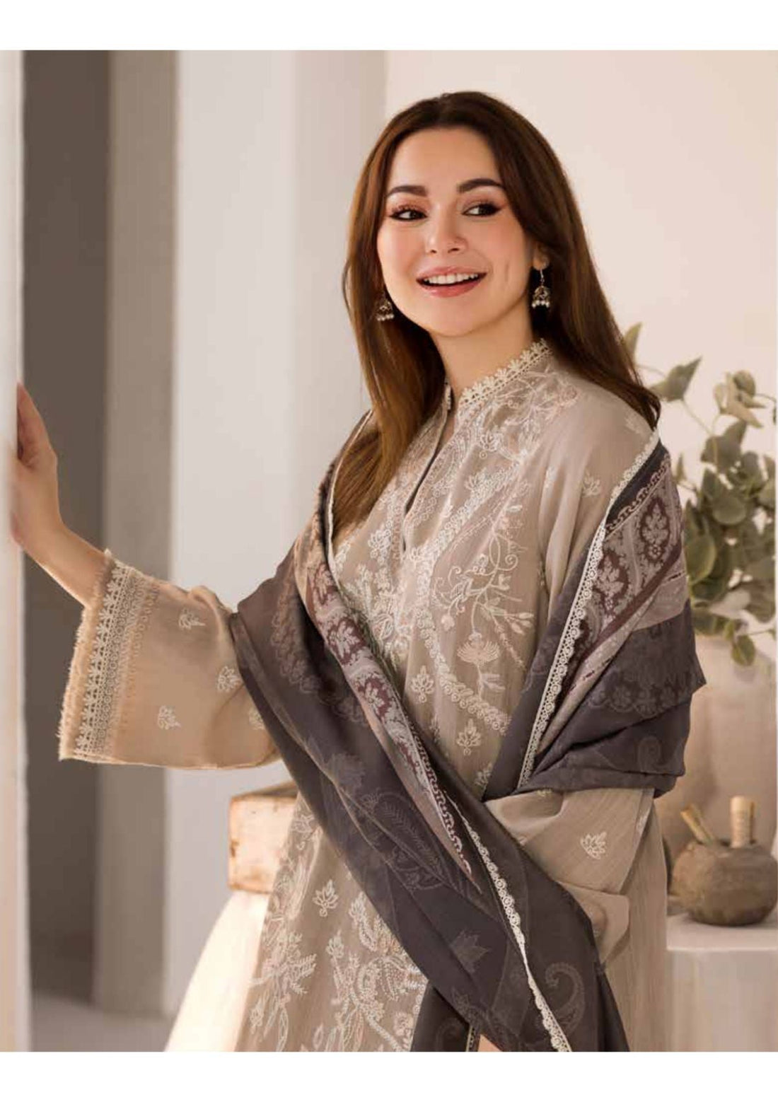 3PC LAWN EMBROIDERED SHIRT WITH DIGITAL PRINTED SHAWL AND TROUSER-1114