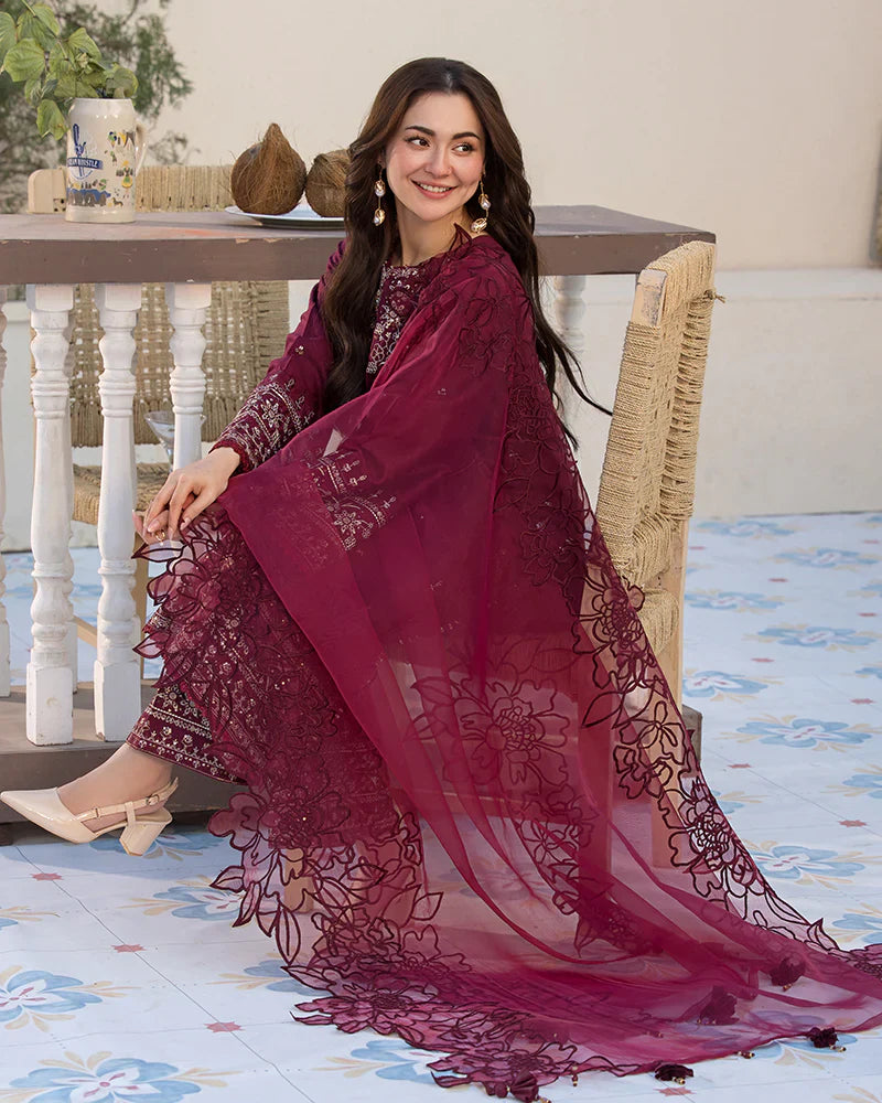 Lawn-3PC Embroidered Shirt with Organza Embroidered Dupatta- 1351