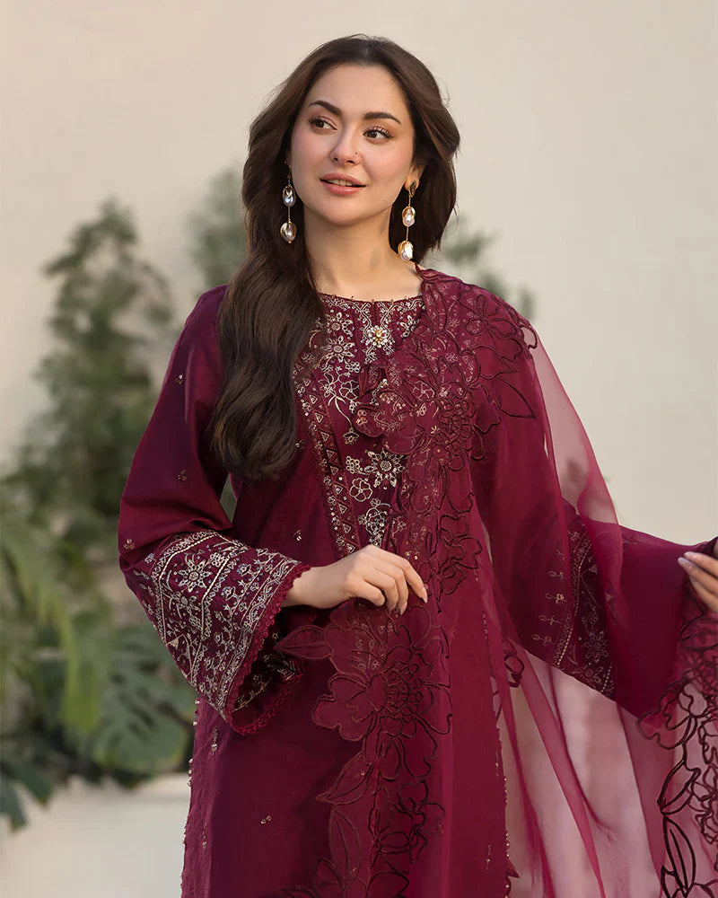 Lawn-3PC Embroidered Shirt with Organza Embroidered Dupatta- 1351