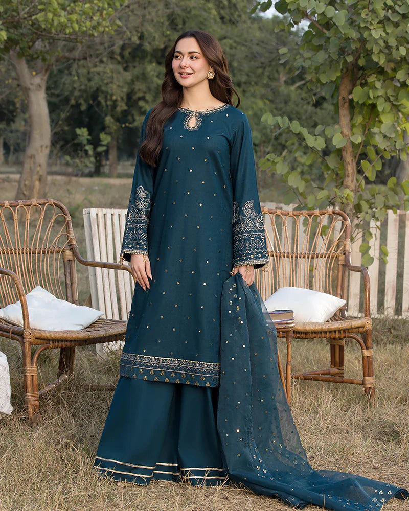 Lawn-3PC Embroidered Shirt with Organza Sequence Embroidered Dupatta- 1350