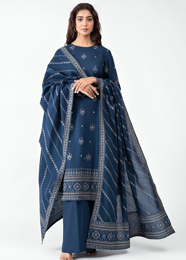 Lawn 3PC Embroidered Shirt with Lawn Embroidered Dupatta -1061