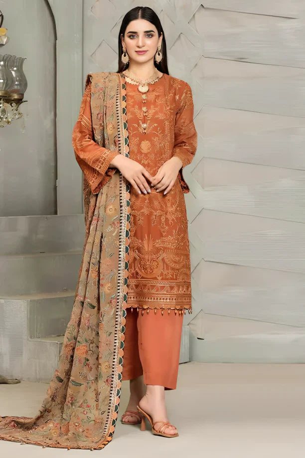 Lawn 3PC Embroidered with Chiffon Embroidered Dupatta-1163