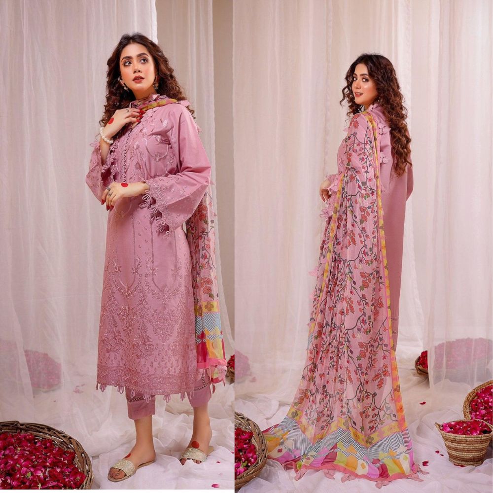 Lawn 3PC Embroidered With Digital Printed Dupatta - 1041