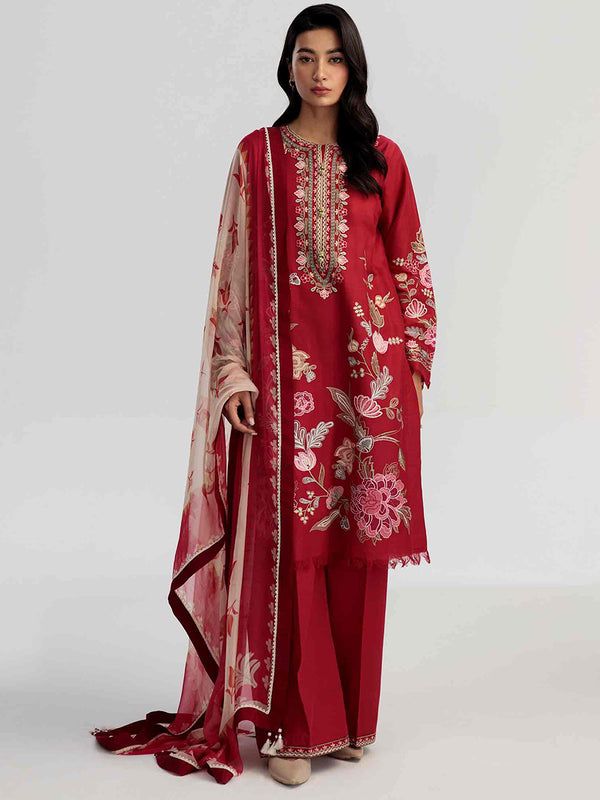 Lawn 3PC Embroidered With Printed Dupatta-373