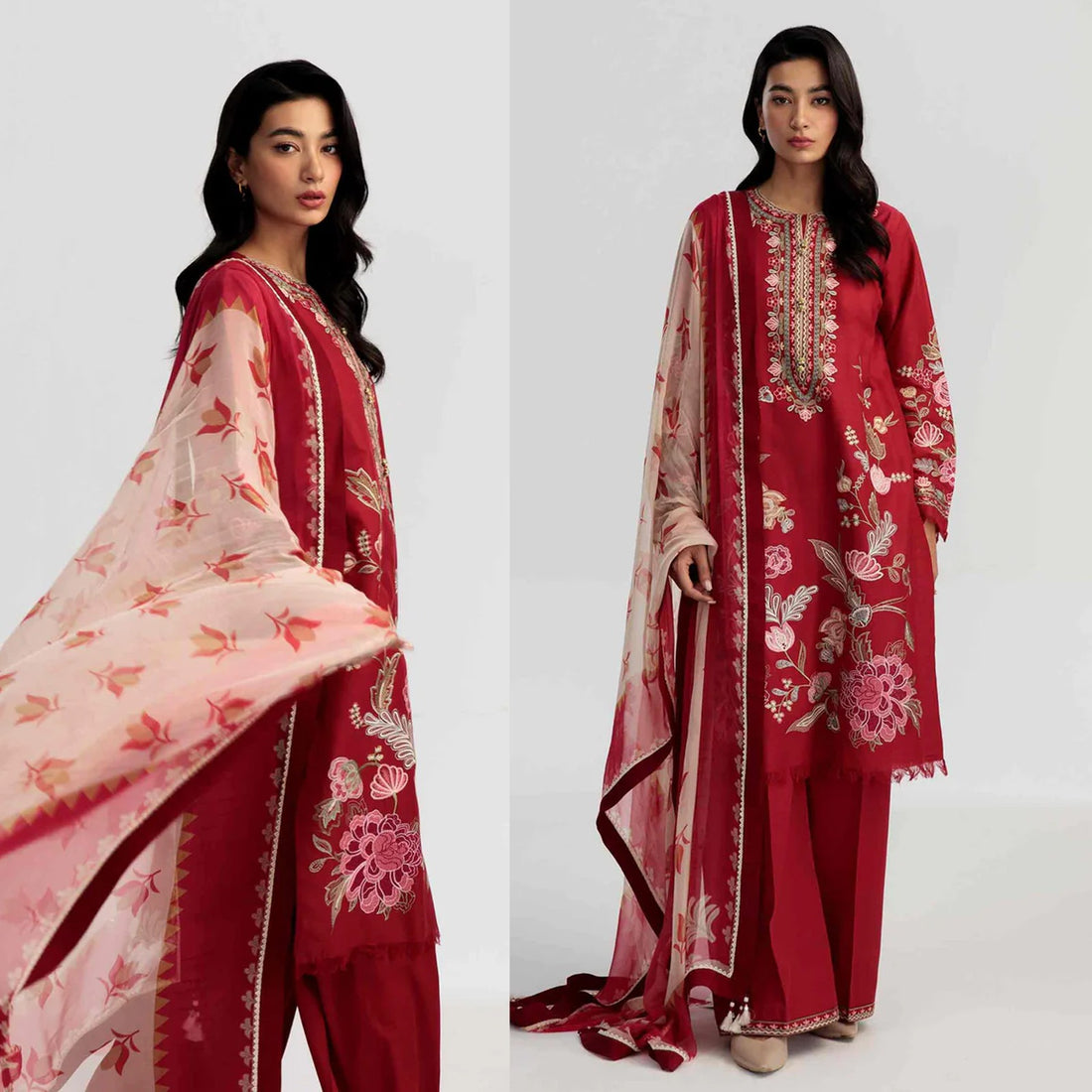 Lawn 3PC Embroidered With Printed Dupatta-373