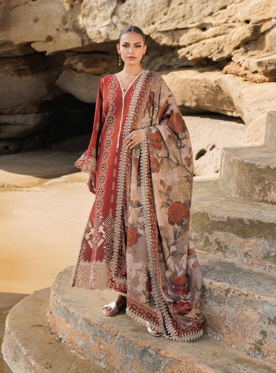 Luxury Lawn 3PC  Chikankri Embroidered With Printed Dupatta-454