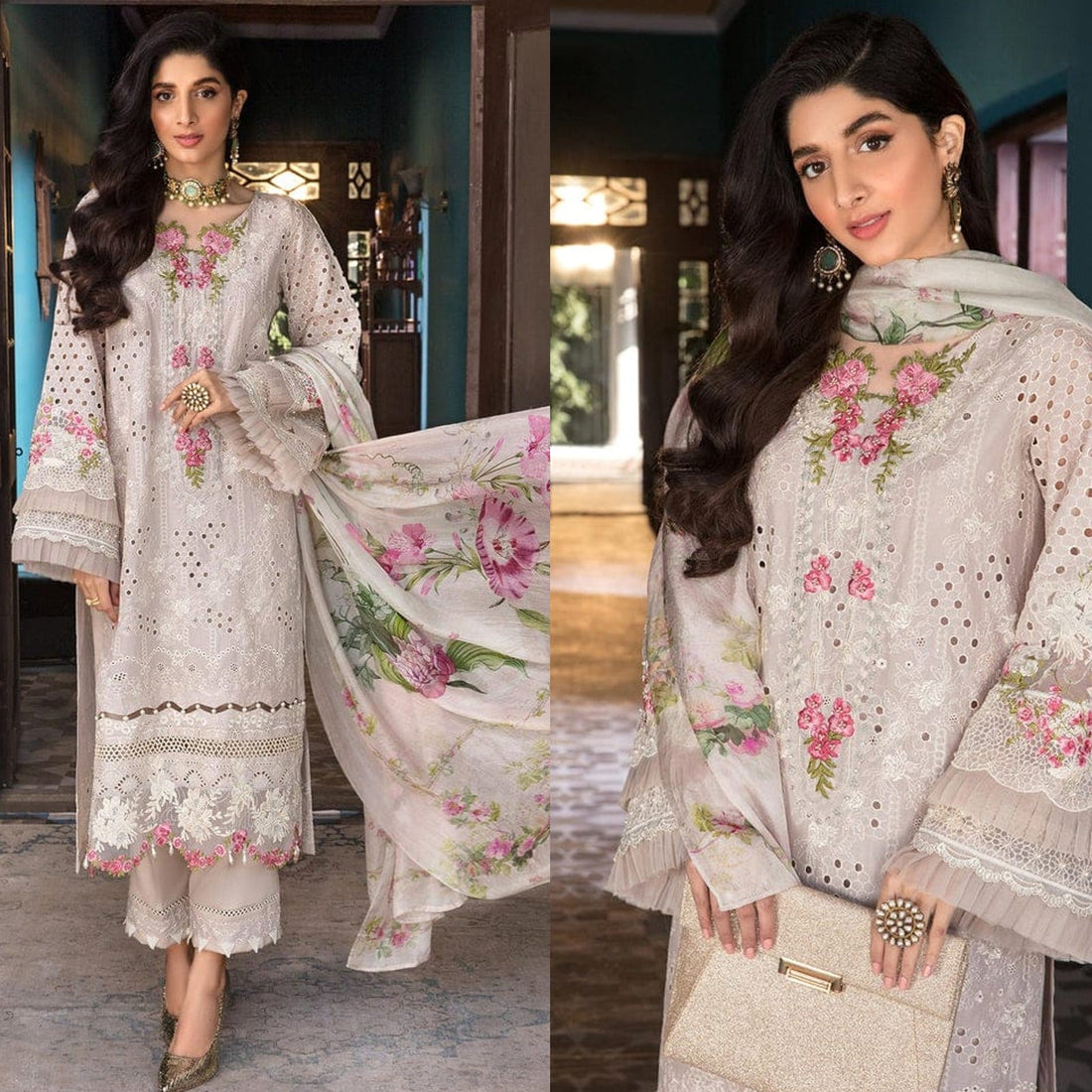 Lawn-3PC Chikankari Embroidered With Digital Printed Dupatta-1056