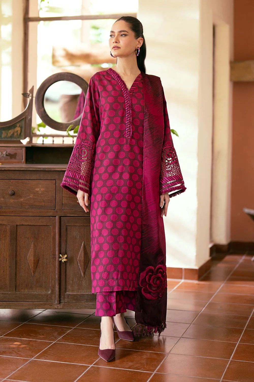 3PC Lawn Printed Shirt With Voile Printed Dupatta-1504