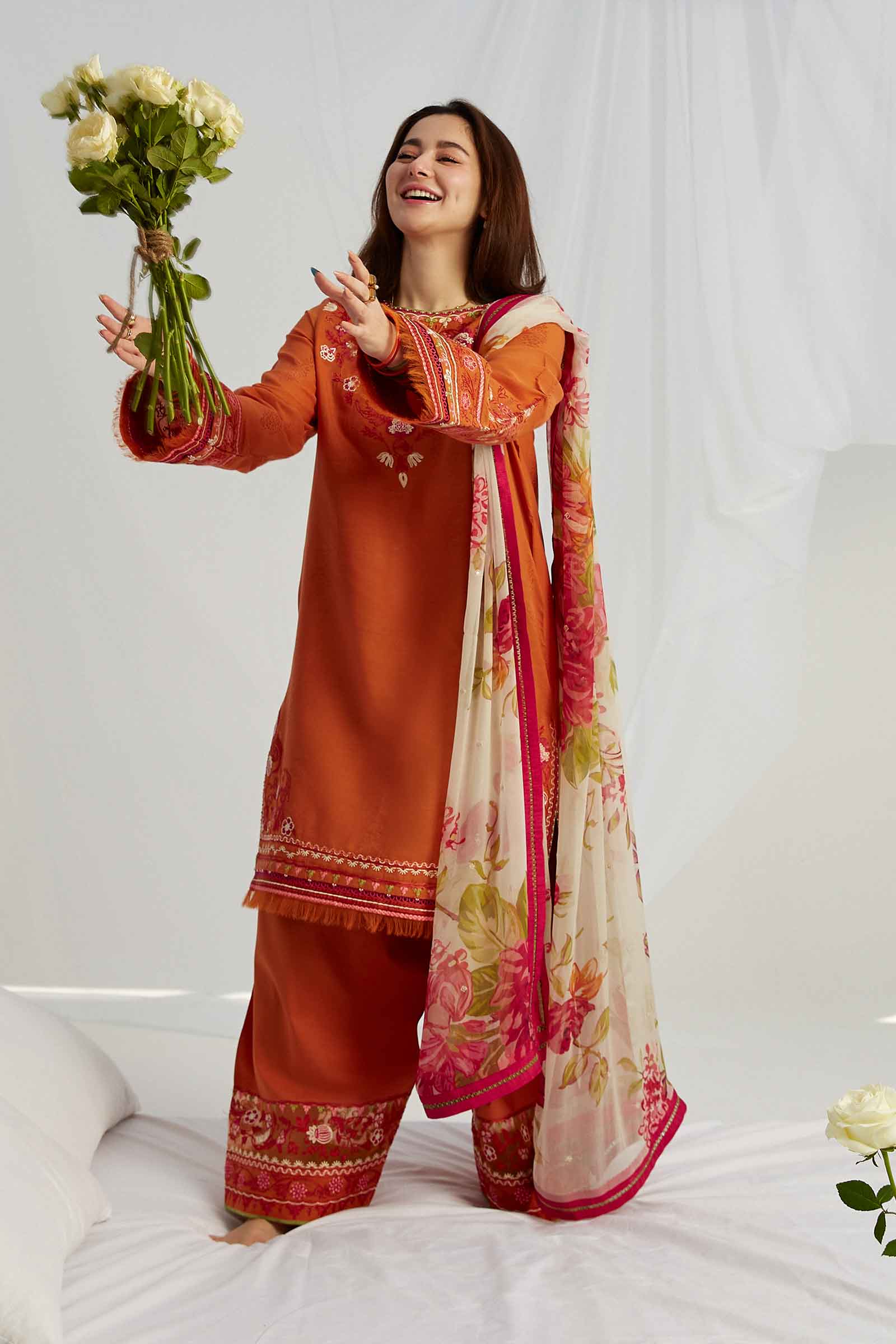 Lawn 3PC  Embroidered Shirt With Printed Dupatta-466