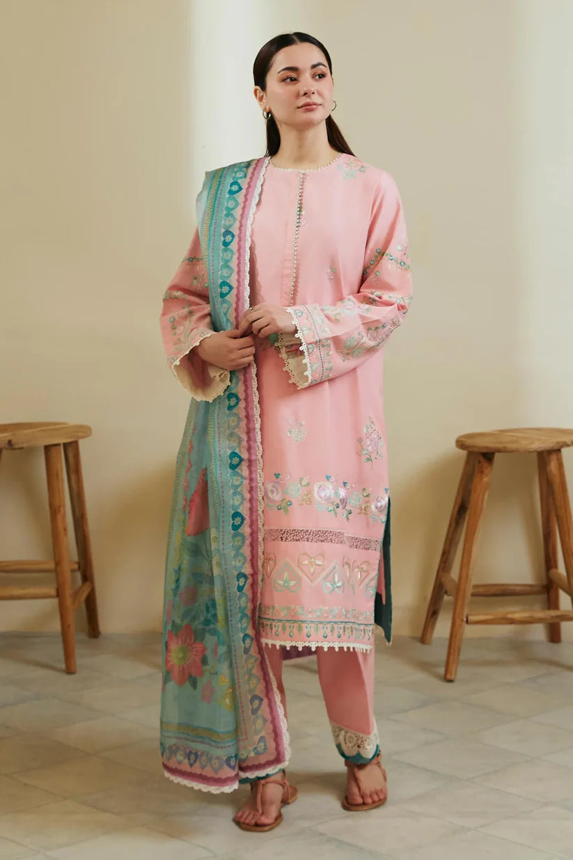 Lawn 3PC  Embroidered Shirt With Printed Dupatta-377