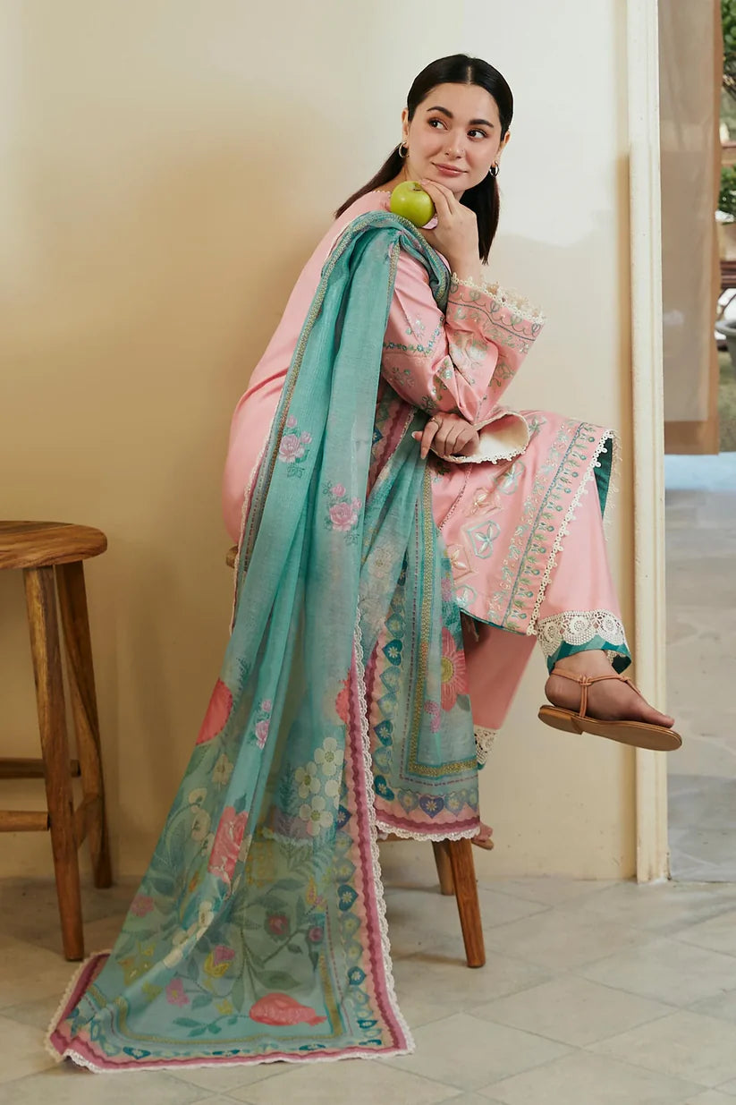 Lawn 3PC  Embroidered Shirt With Printed Dupatta-377