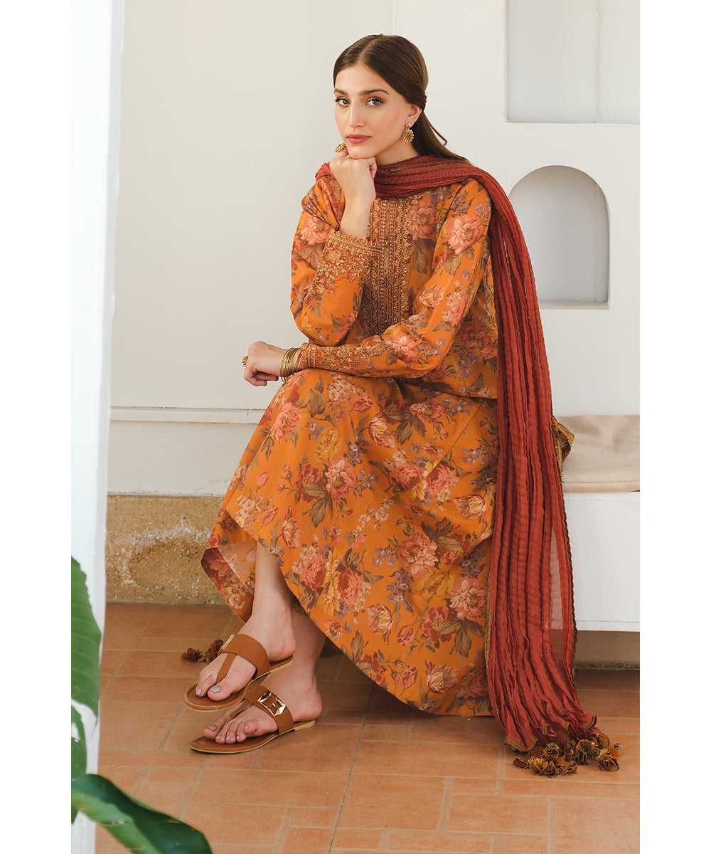 KHADDAR 3PC WITH KHADDAR PRINTED SHIRT & TROUSER-908