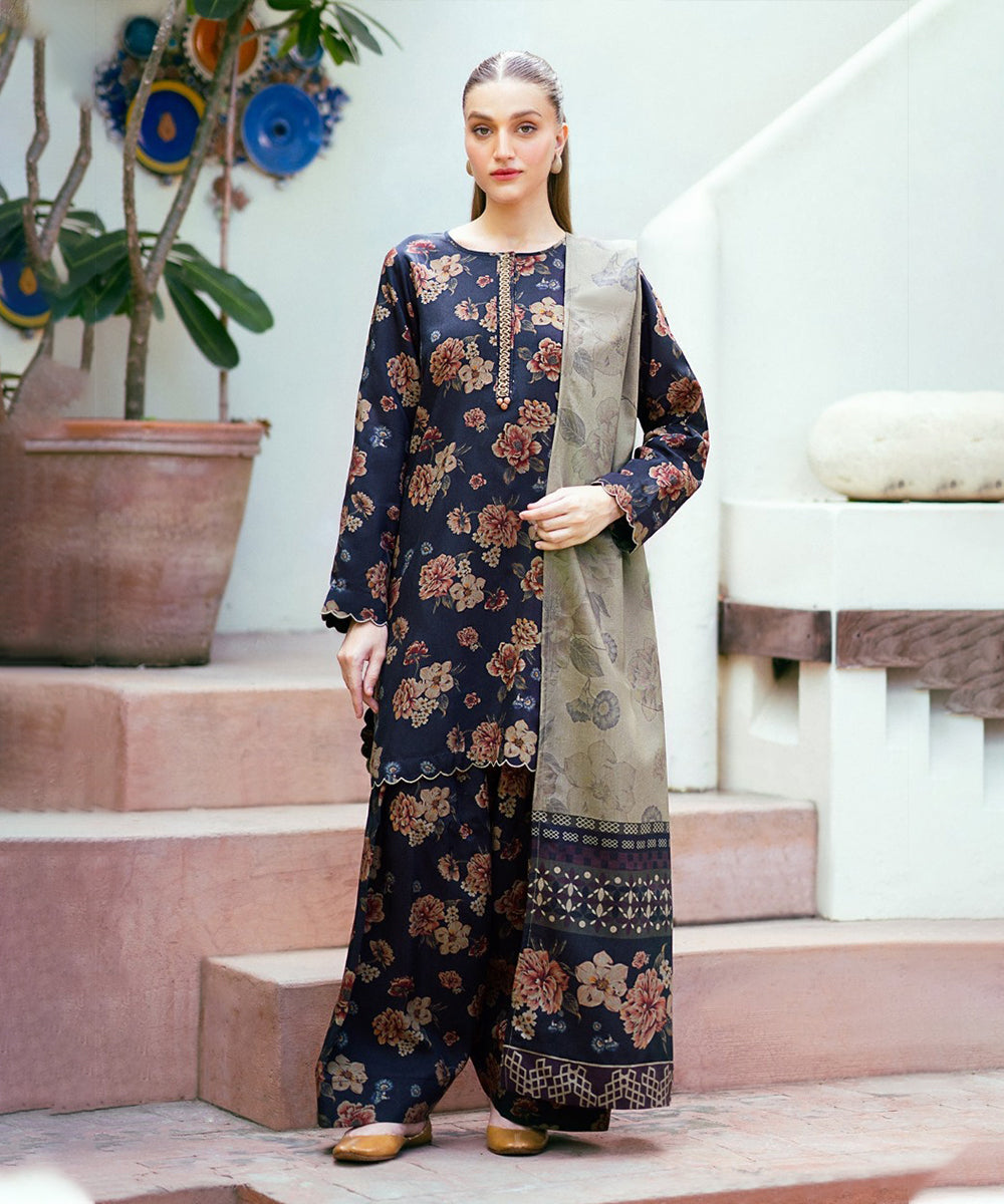 3PC Lawn Printed Shirt With Voile Printed Dupatta-1514