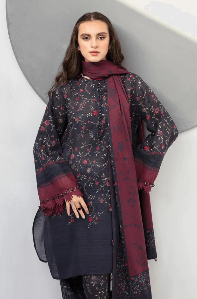 3PC Lawn Printed Shirt With Voile Printed Dupatta-1505