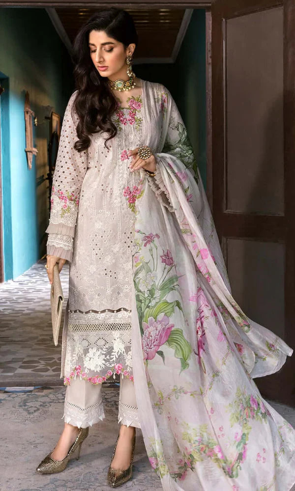 Lawn-3PC Chikankari Embroidered With Digital Printed Dupatta-1056