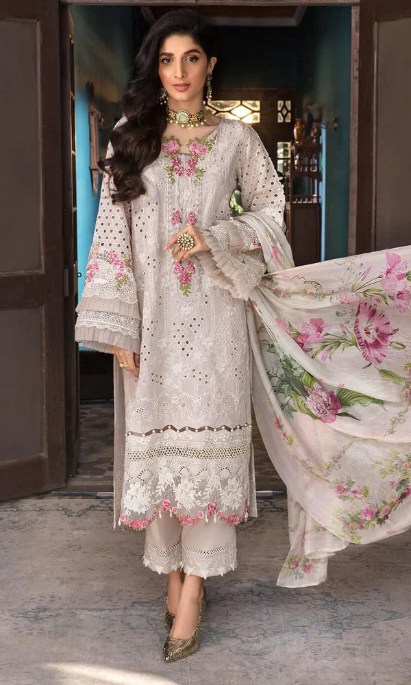 Lawn-3PC Chikankari Embroidered With Digital Printed Dupatta-1056