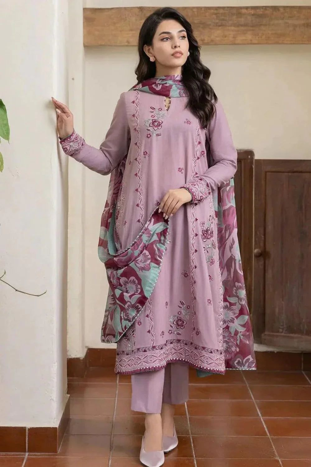 Lawn 3PC Embroidered With Printed Dupatta-1127