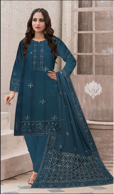 Sapphire Studio Karandi 3PC Embroidered With Lasercut Karandi Shawl Embroidered-2100