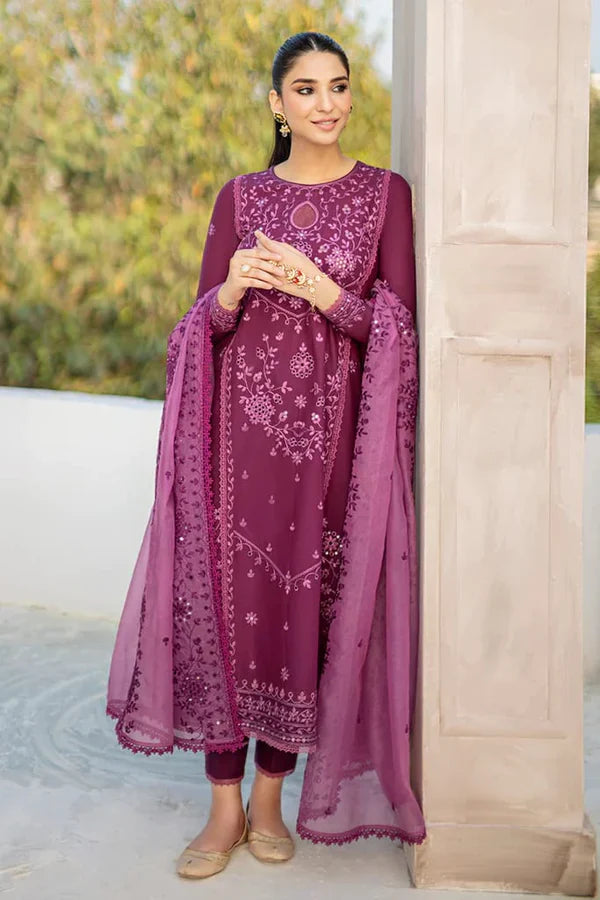 Lawn-3PC Embroidered Shirt with Organza Embroidered Dupatta- 1219